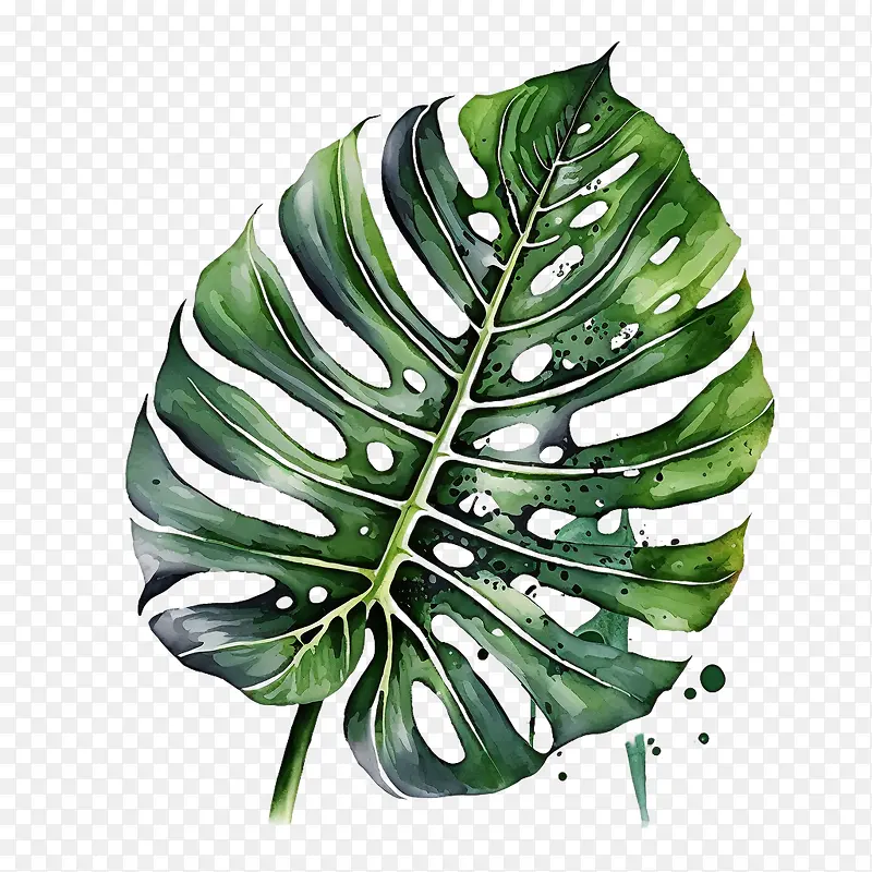 水彩龟背竹-龟背竹叶