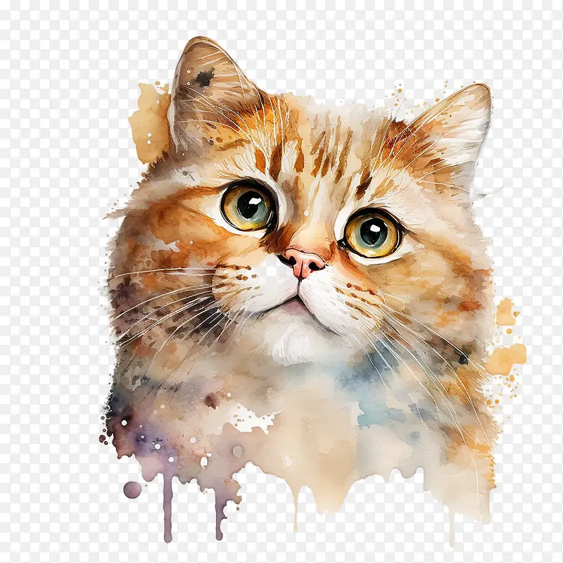 水彩猫-水彩猫可爱的猫猫脸滑稽的猫