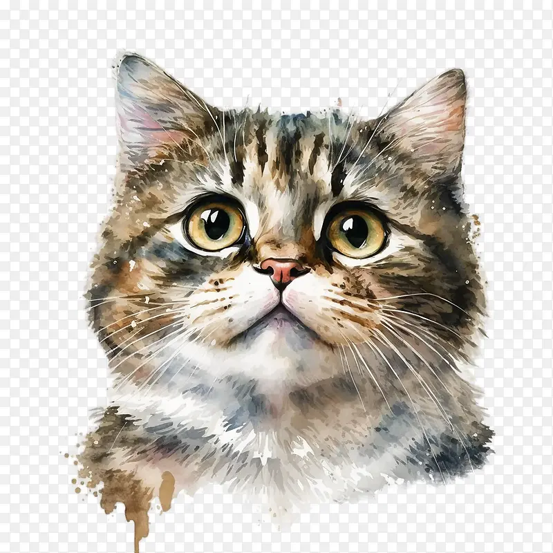 水彩猫-水彩猫可爱的猫猫脸滑稽的猫