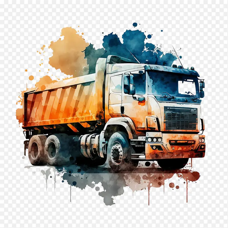 重型卡车-重型卡车水彩卡车