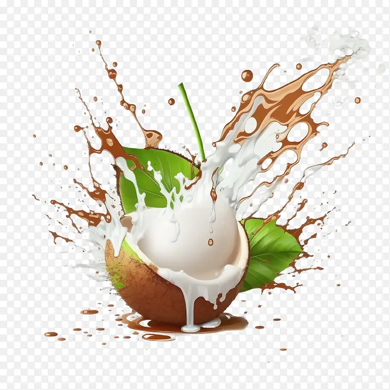 椰子汁-椰子汁卡通椰子椰子飞溅