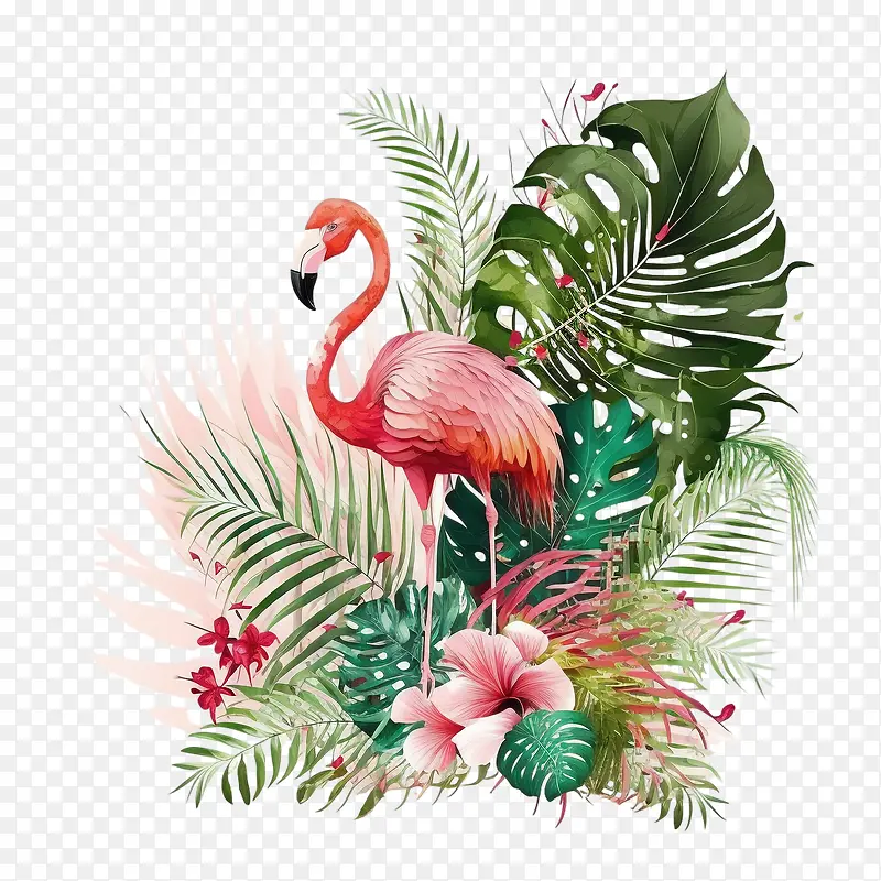 火烈鸟-棕榈叶