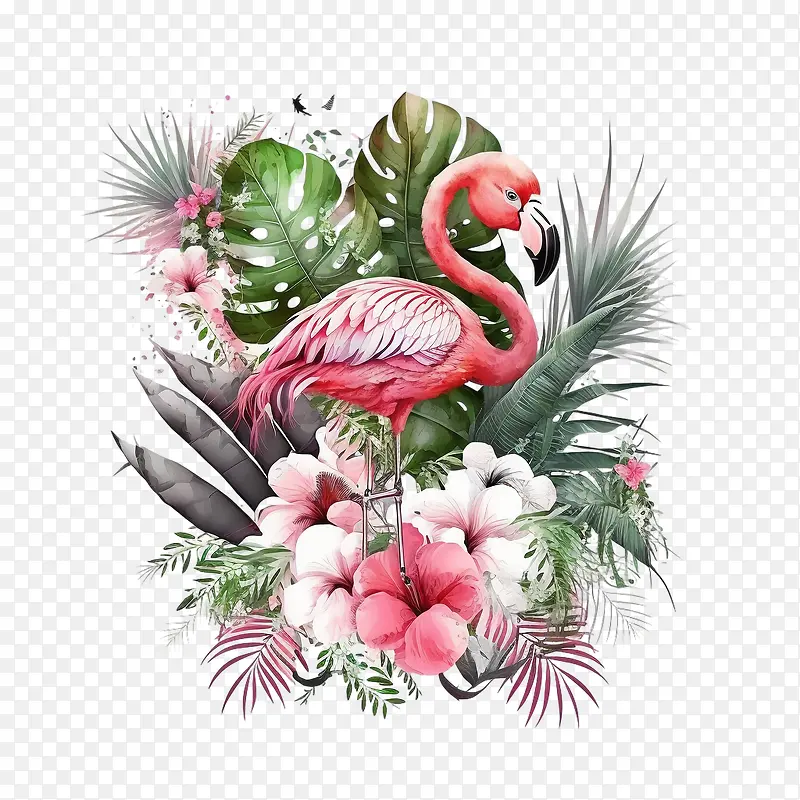 火烈鸟-棕榈叶