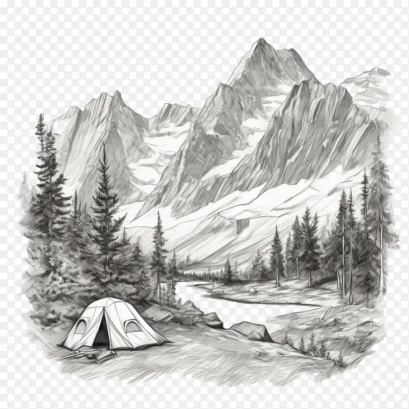 露营-露营素描山山素描风景山