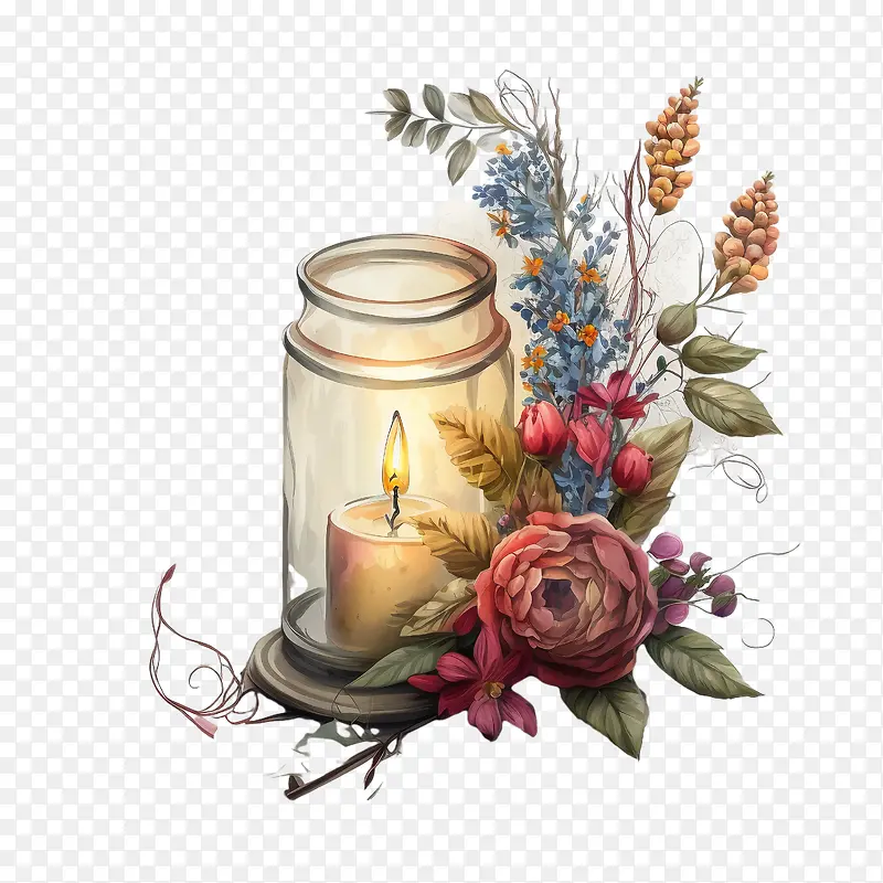 万灵节-万灵节蜡烛梅森罐蜡烛花