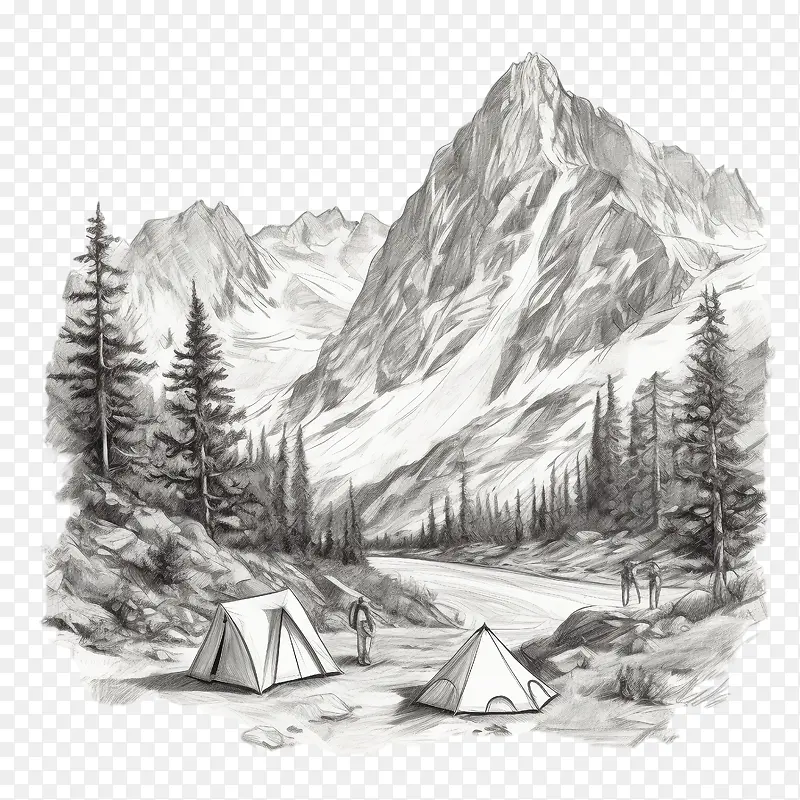露营-露营素描山山素描风景露营