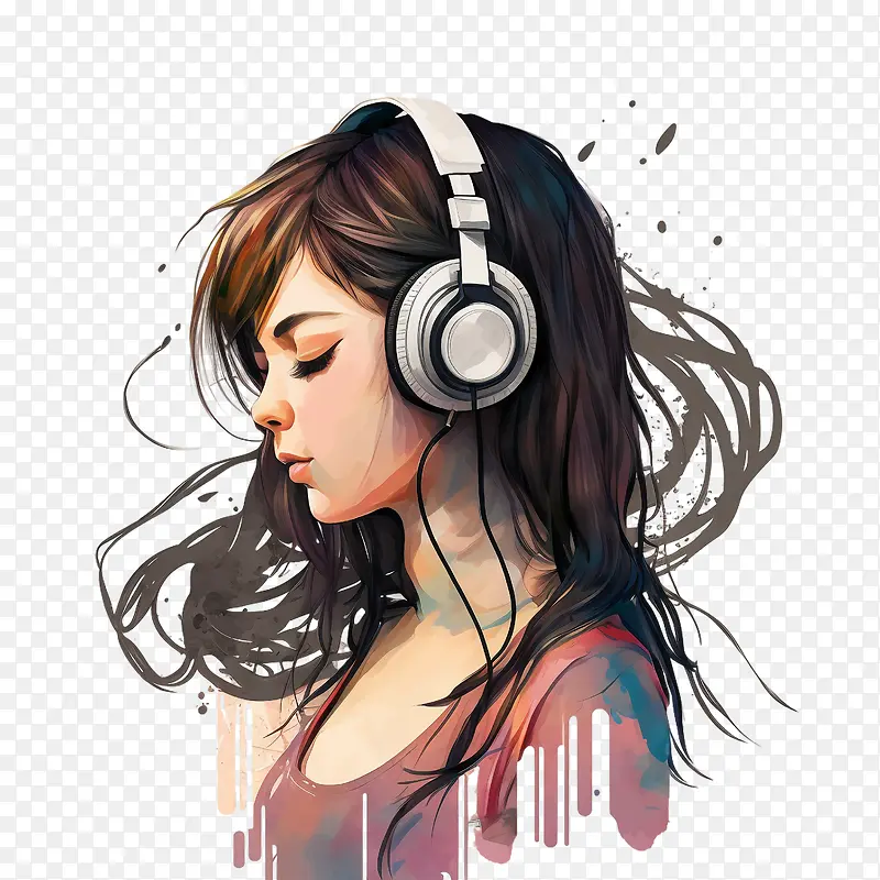 女孩听音乐-国际音乐日