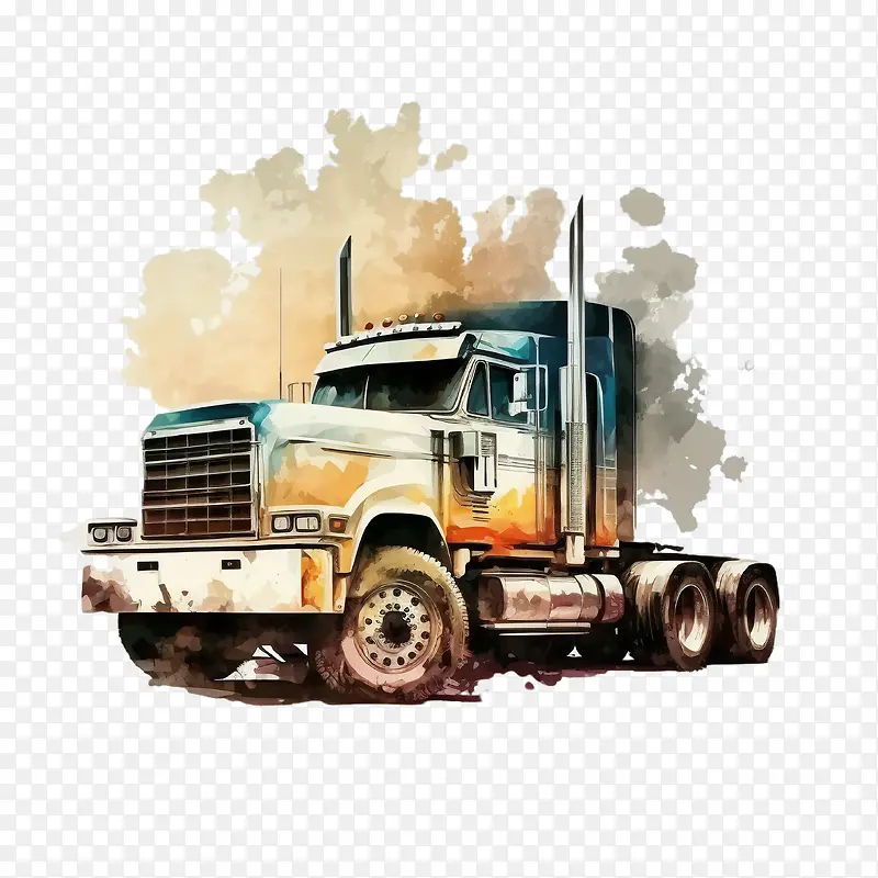 经典卡车-经典卡车水彩卡车卡车半卡车柴油卡车