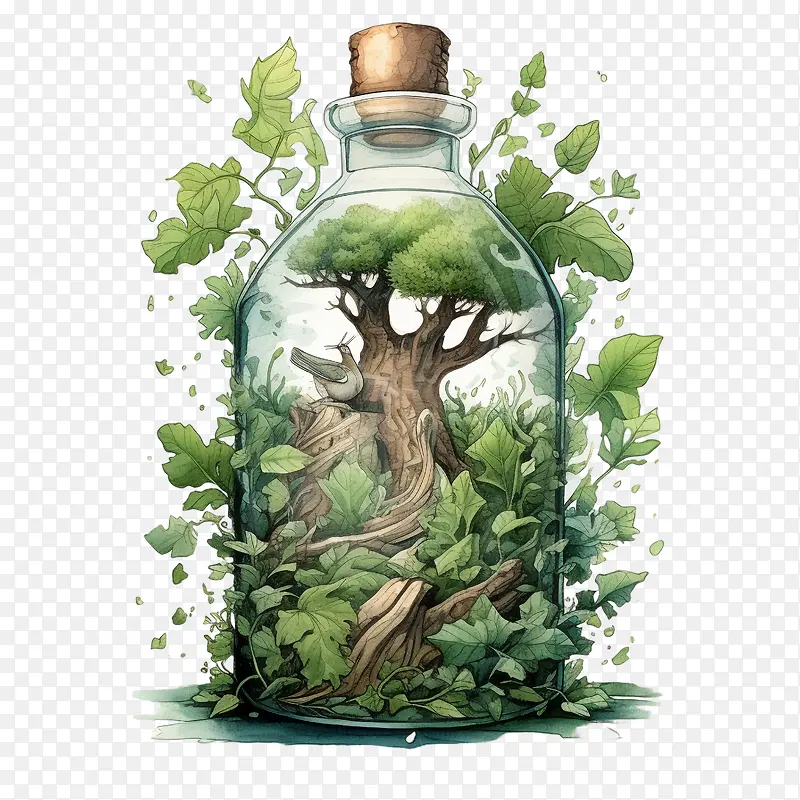 瓶子里的自然-瓶子里的自然抽象自然树瓶森林