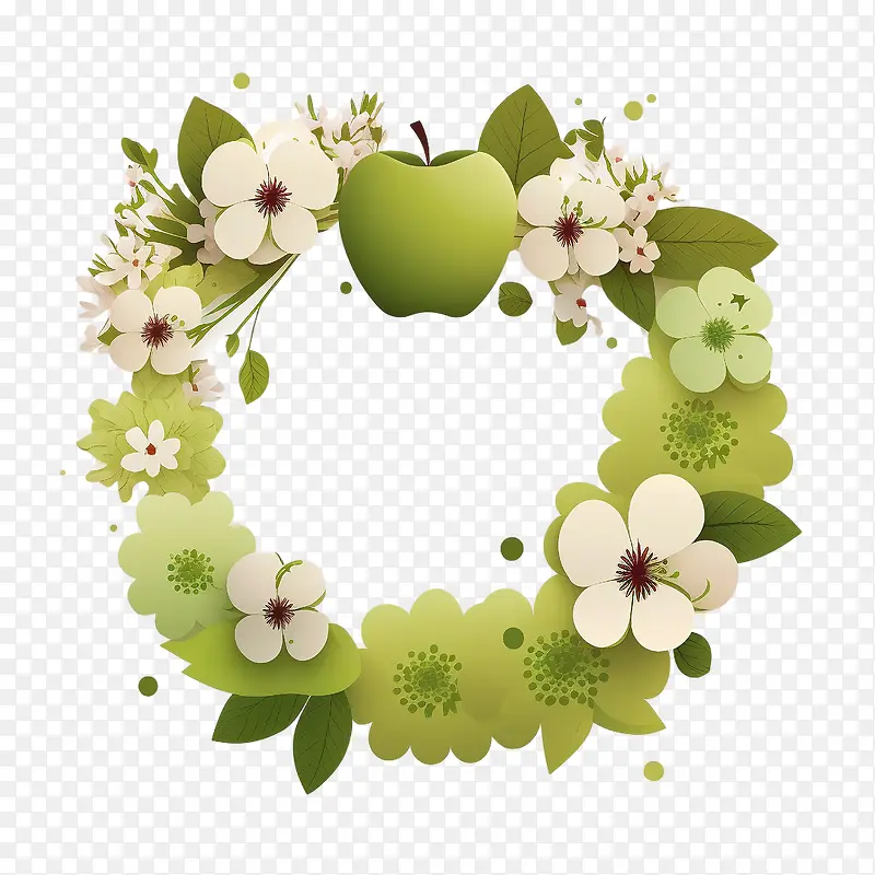青苹果-青苹果苹果花环绿色花环与鲜花