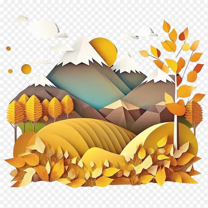 秋天的山-橙色