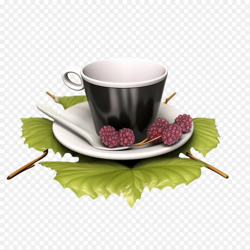 黑莓-黑莓黑莓水果覆盆子茶杯叶