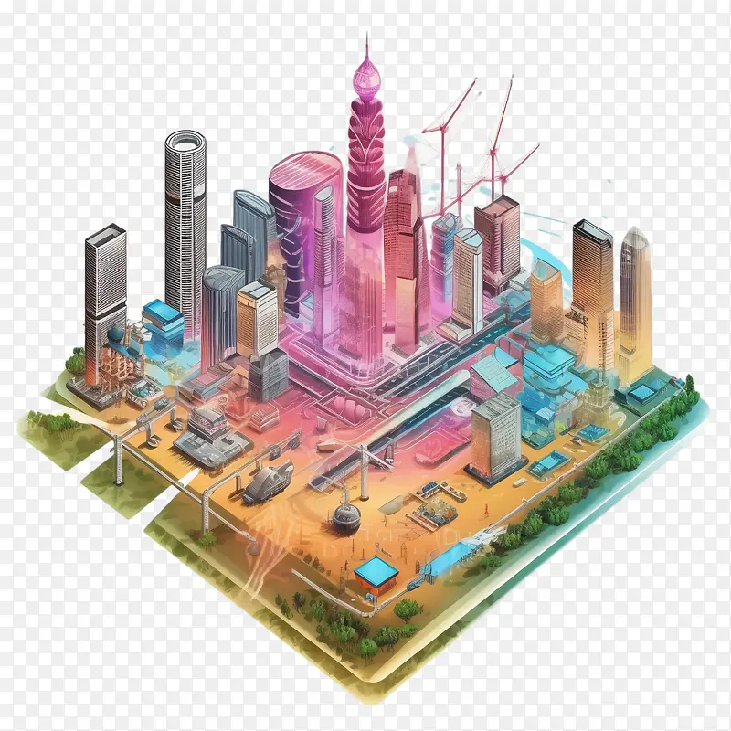 互联网-互联网平面互联网城市天际线未来派