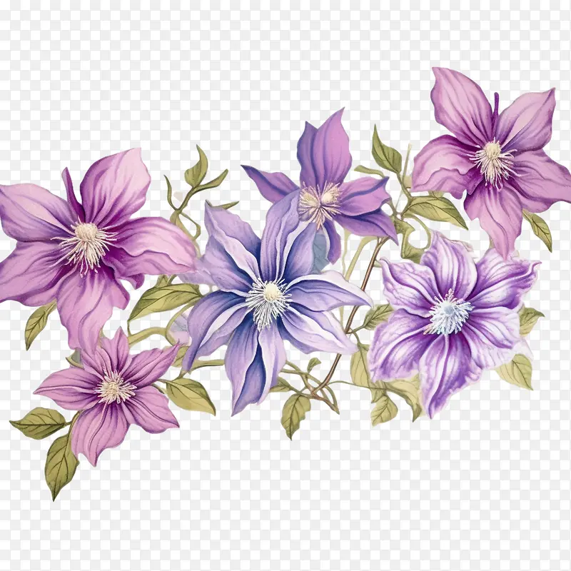 铁线莲花-铁线莲花铁线莲紫色花朵紫色花瓣紫色花朵