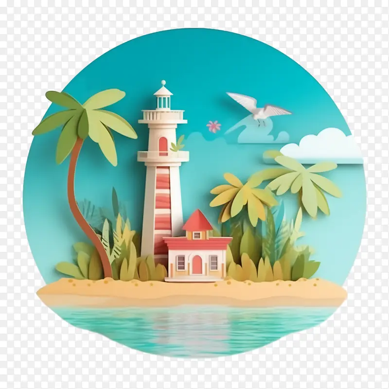 海滩灯塔-棕榈树