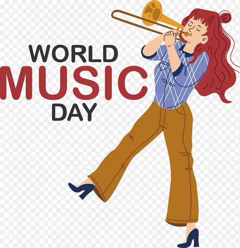 世界音乐日-世界音乐日音乐女人红发长号