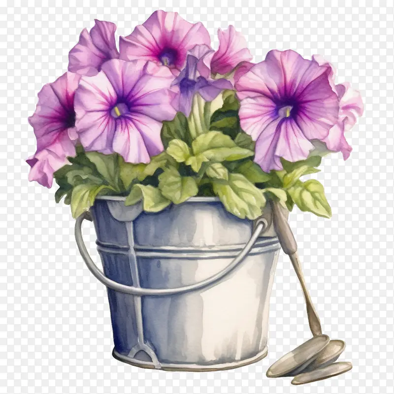 水彩矮牵牛花-水彩矮牵牛花矮牵牛矮牵牛花在桶花园里的花