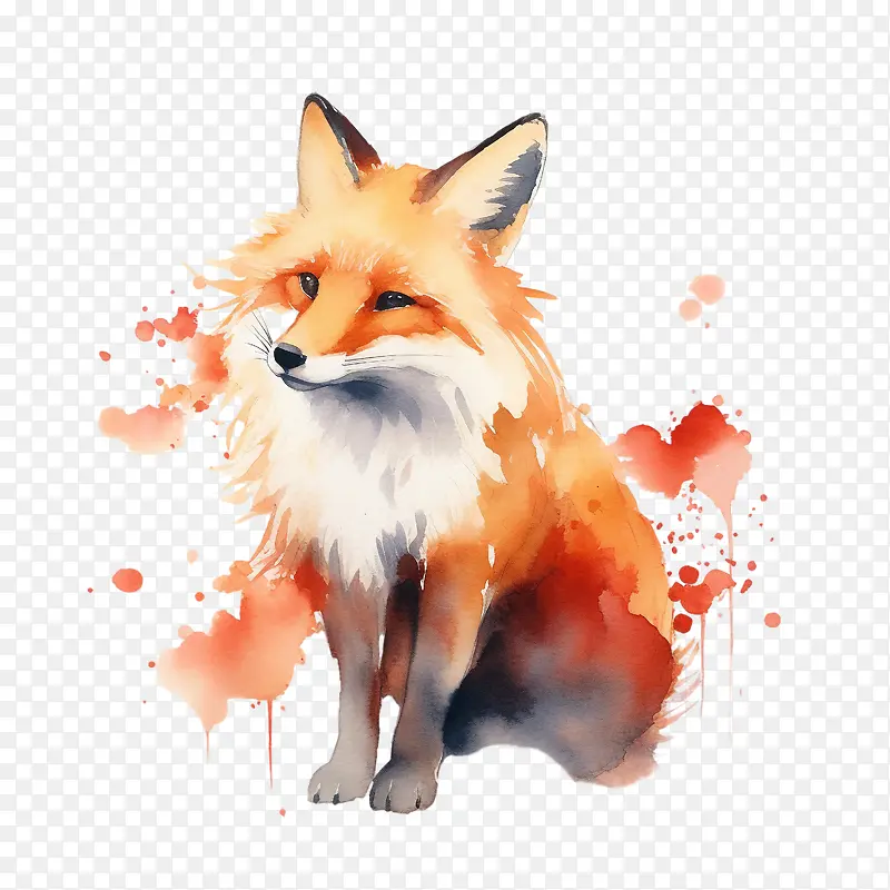 狐狸-狐狸水彩画狐狸猫红狐水彩画