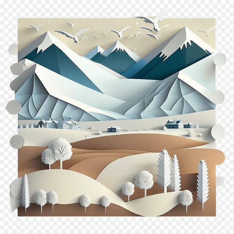 冬天风景-冬天风景冬天山纸艺术山风景山