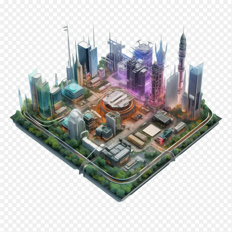 互联网-互联网平面互联网未来派大都市摩天大楼