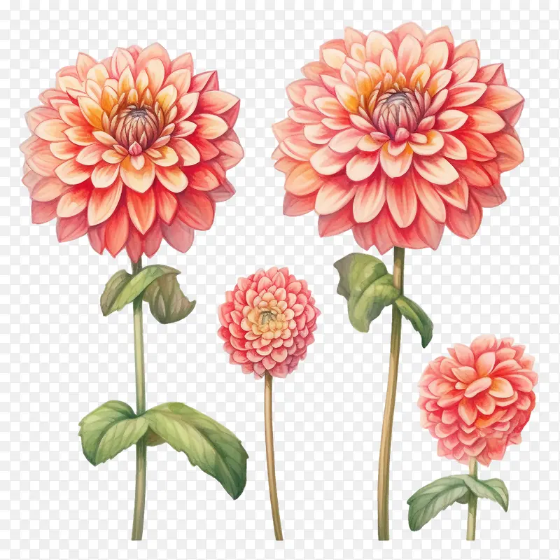 大丽花-大丽花大丽花花水彩大丽花花达尔花