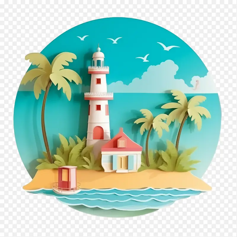 海滩灯塔-棕榈树