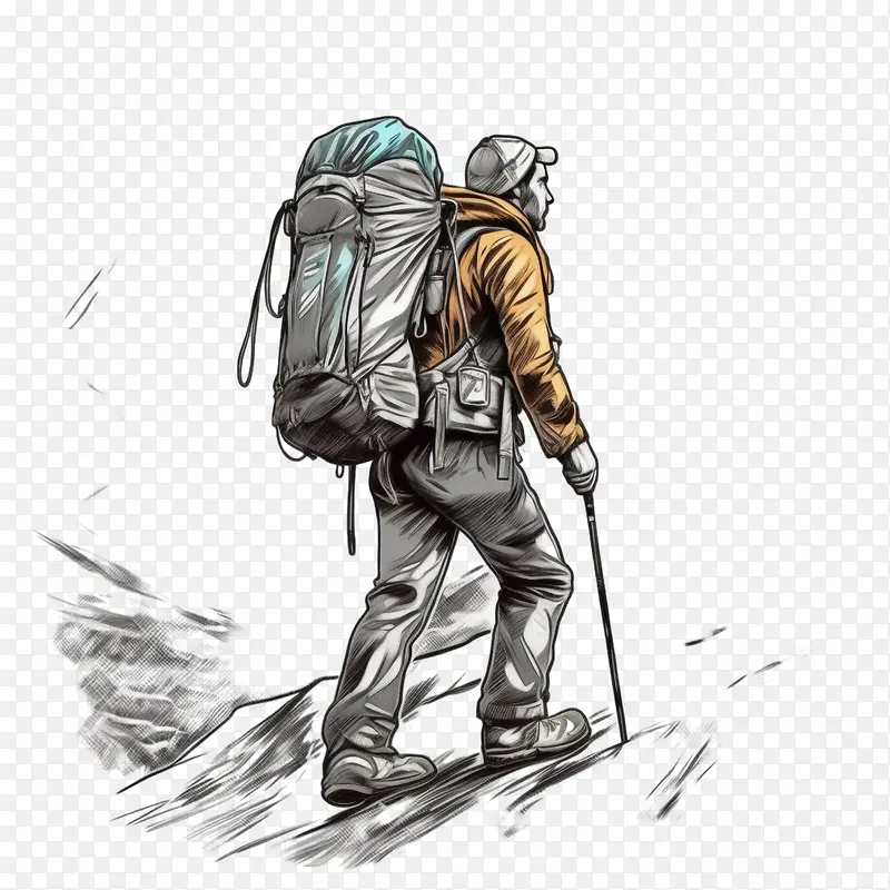 山地徒步旅行者-山地徒步旅行者山地探险背包客徒步旅行者户外