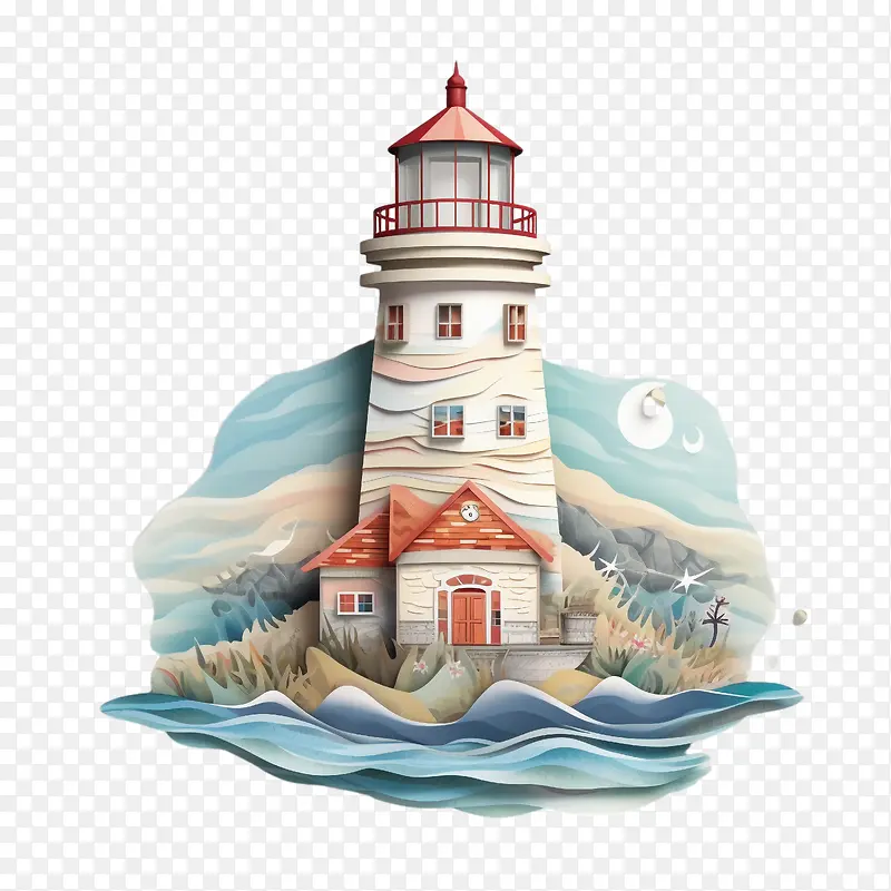 灯塔-灯塔纸艺术灯塔灯塔海洋水