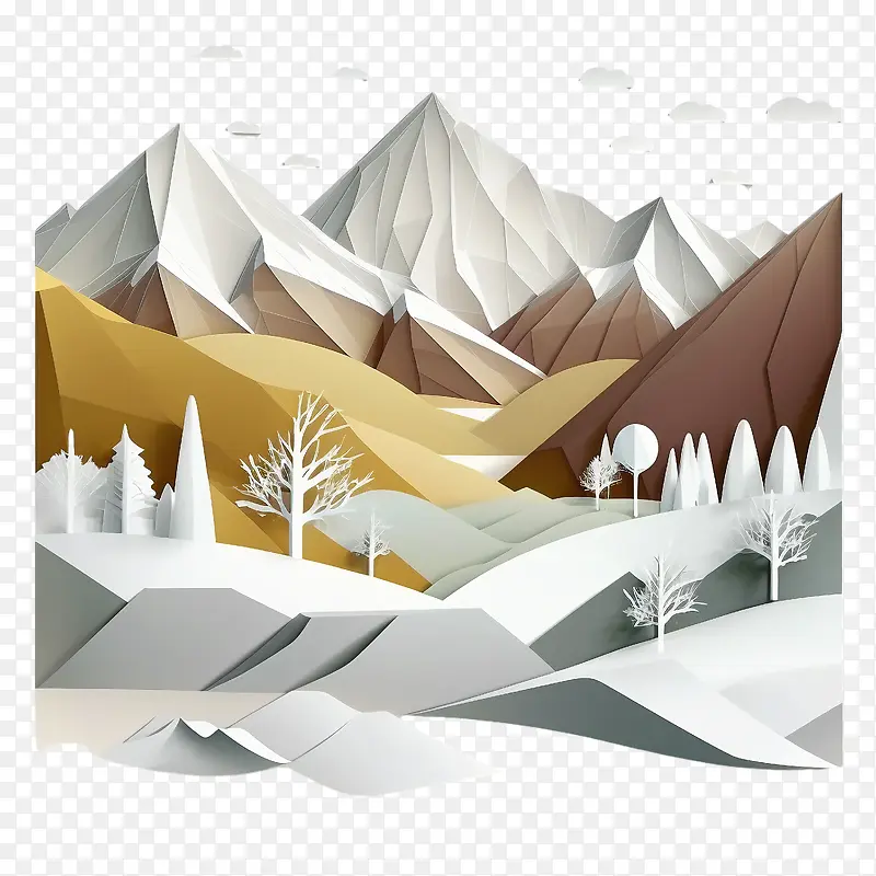 冬天风景-冬天风景冬天山纸艺术山风景山