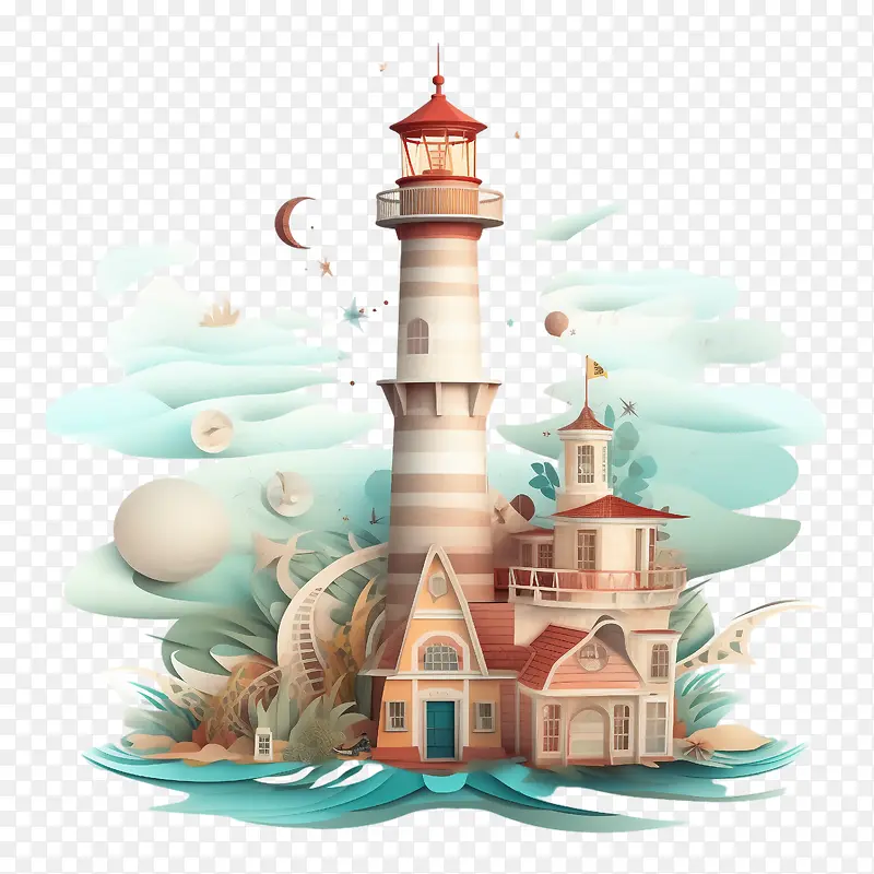 灯塔-灯塔纸艺术灯塔灯塔岛海浪