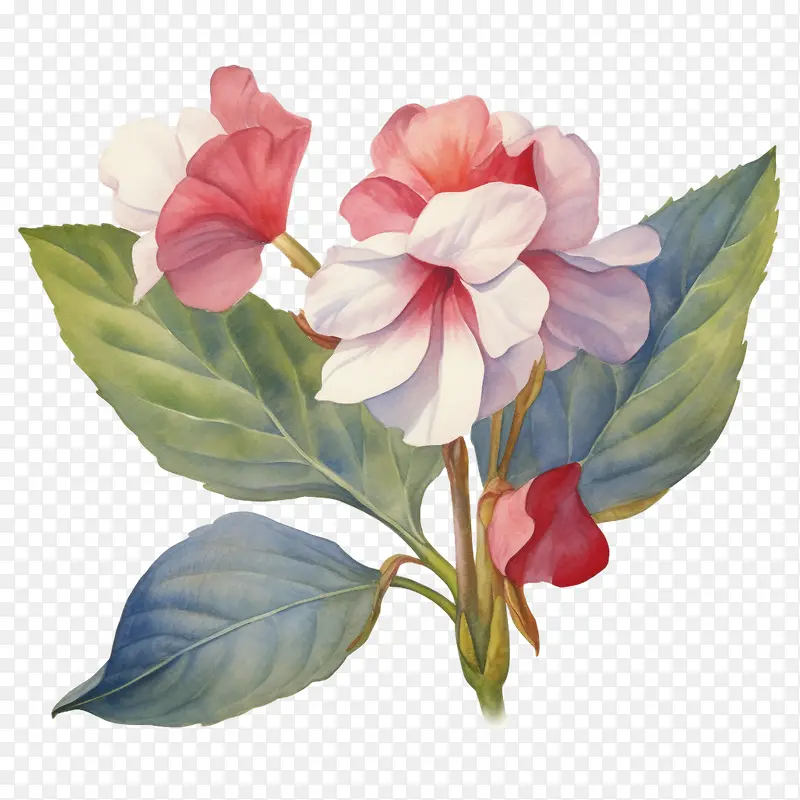 凤仙花-凤仙花水彩凤仙花粉红色紫色水彩