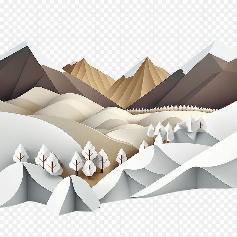 冬天风景-冬天风景冬天山纸艺术山风景山