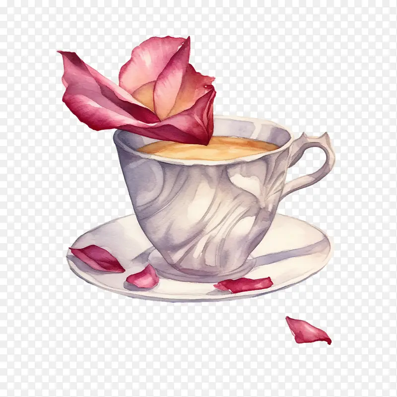 水彩咖啡杯-玫瑰花瓣