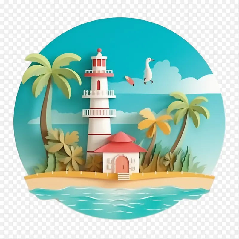 海滩灯塔-棕榈树