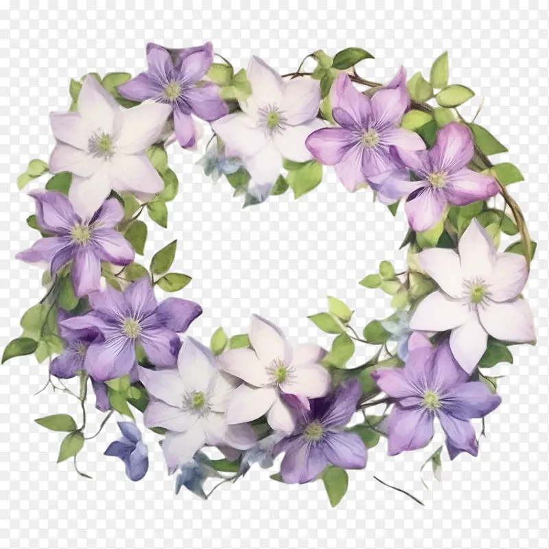 水彩铁线莲花-花环