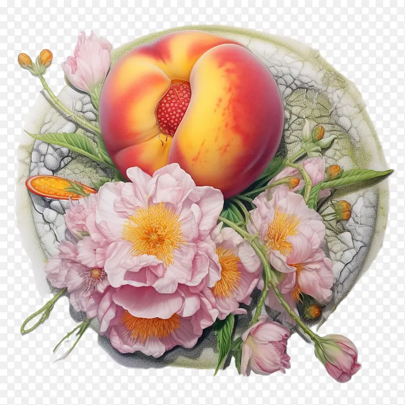 桃子-桃子果实桃花花瓣