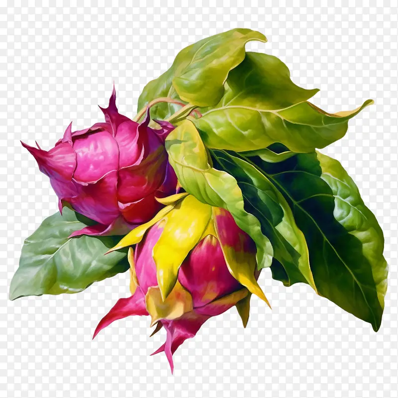 火龙果-火龙果3D火龙果花卉水彩粉色