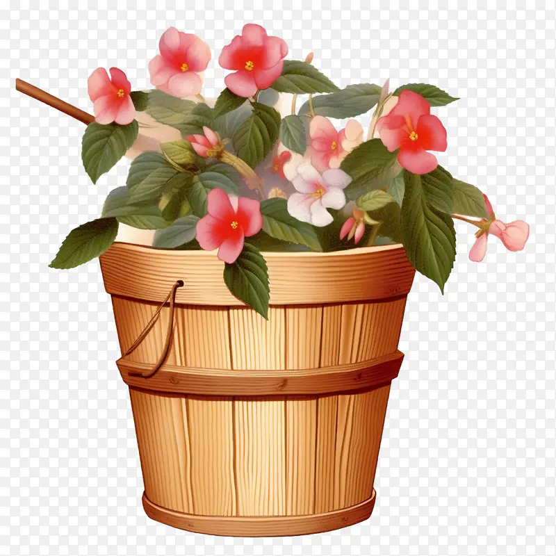 凤仙花-凤仙花木桶篮花粉色