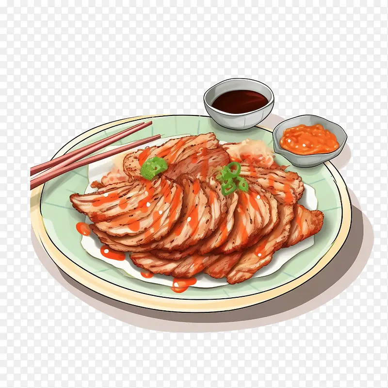 韩国食品-韩国食品卡通韩国食品三文鱼烧烤牛排