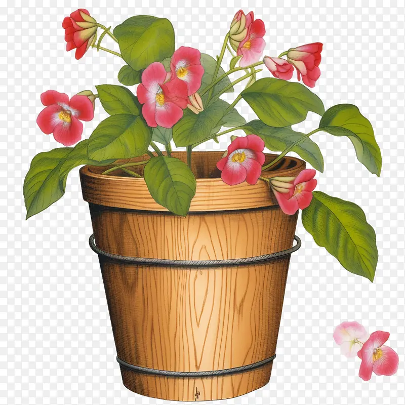凤仙花-凤仙花木桶盆栽天竺葵花