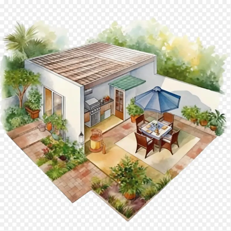 水彩烧烤-水彩烧烤烧烤露台户外用餐区