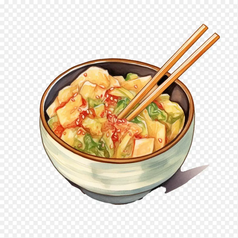 韩国食品-韩国食品水彩韩国食品亚洲面条汤
