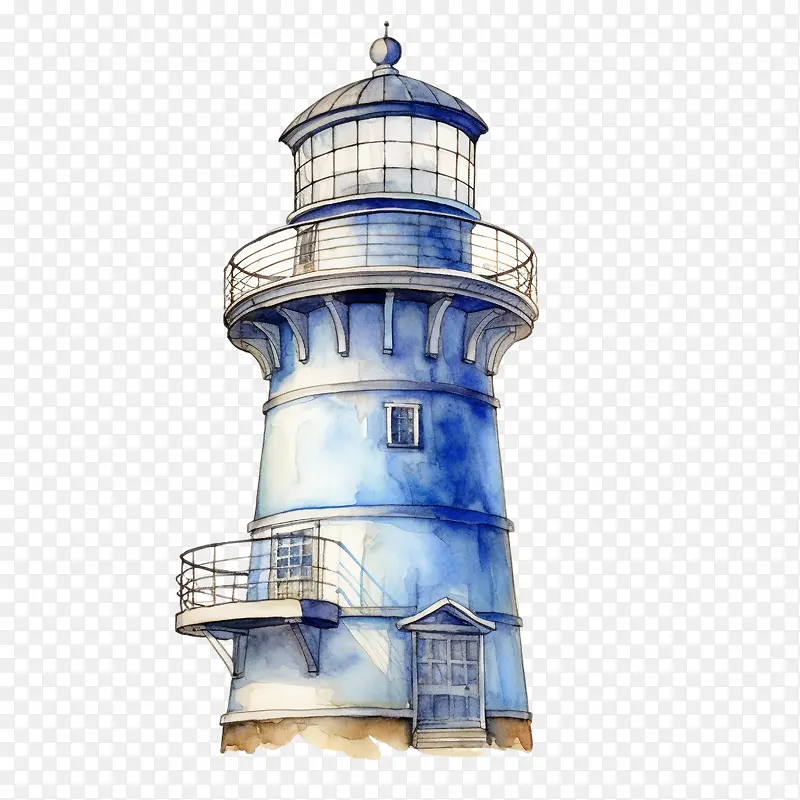 灯塔-灯塔蓝色灯塔灯塔水彩沿海