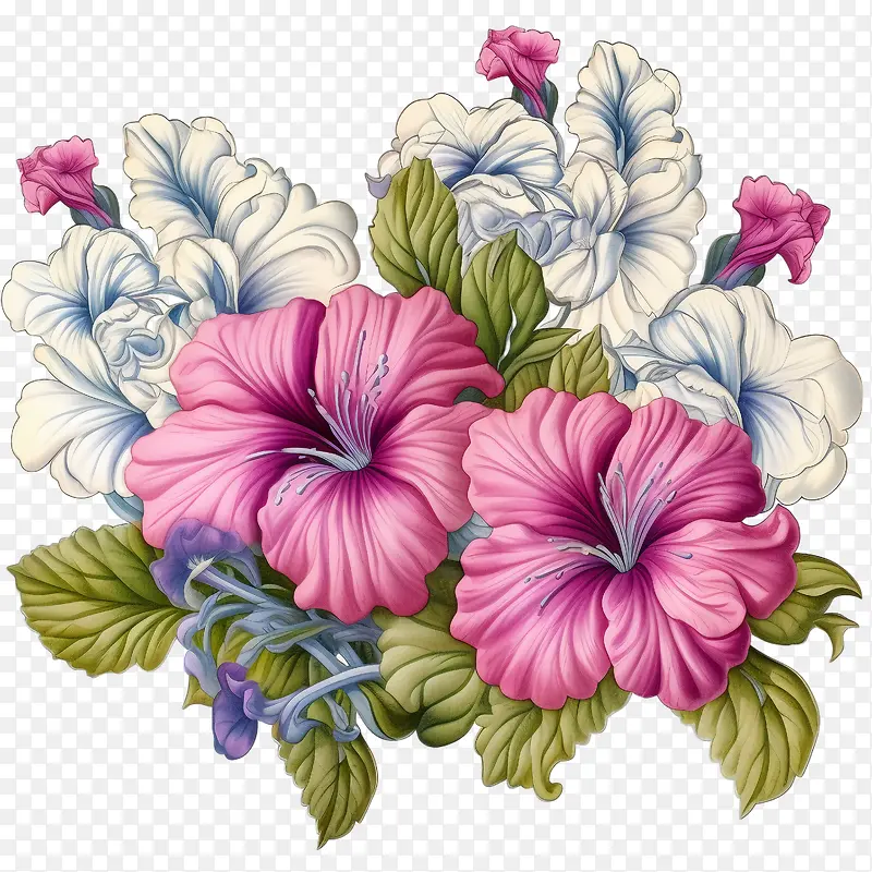 矮牵牛花-矮牵牛花粉红色蓝色花朵花束