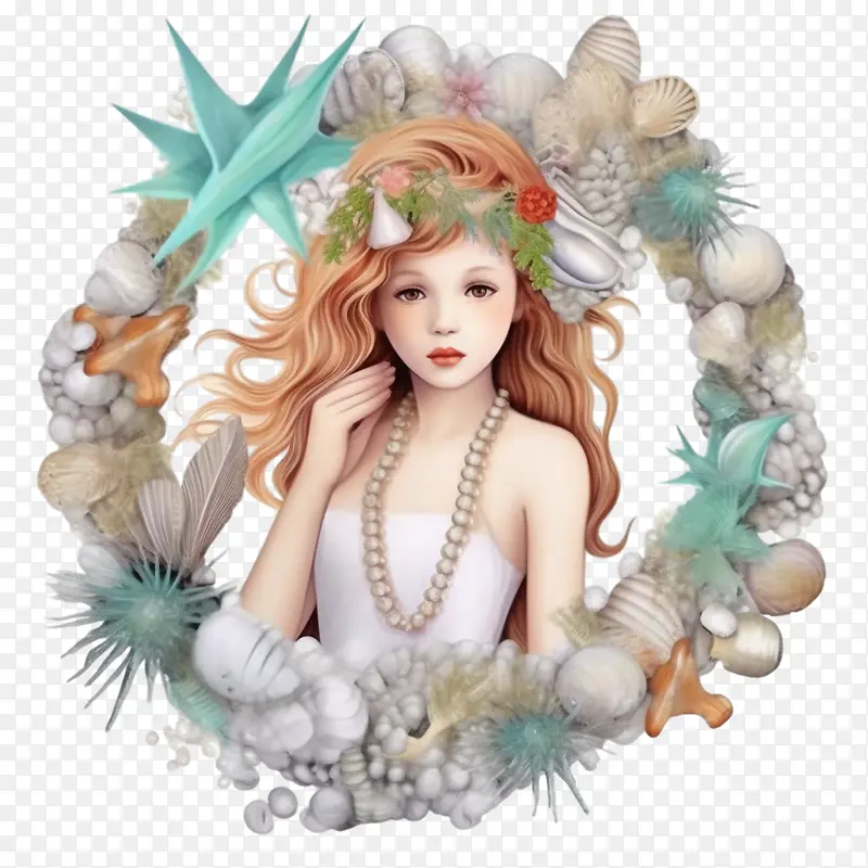 美人鱼-美人鱼美人鱼贝壳珊瑚海藻