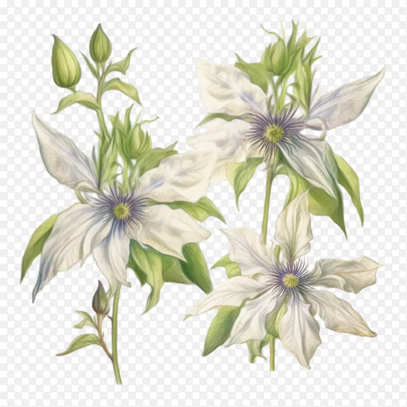 铁线莲花-铁线莲花花水彩白色蓝色