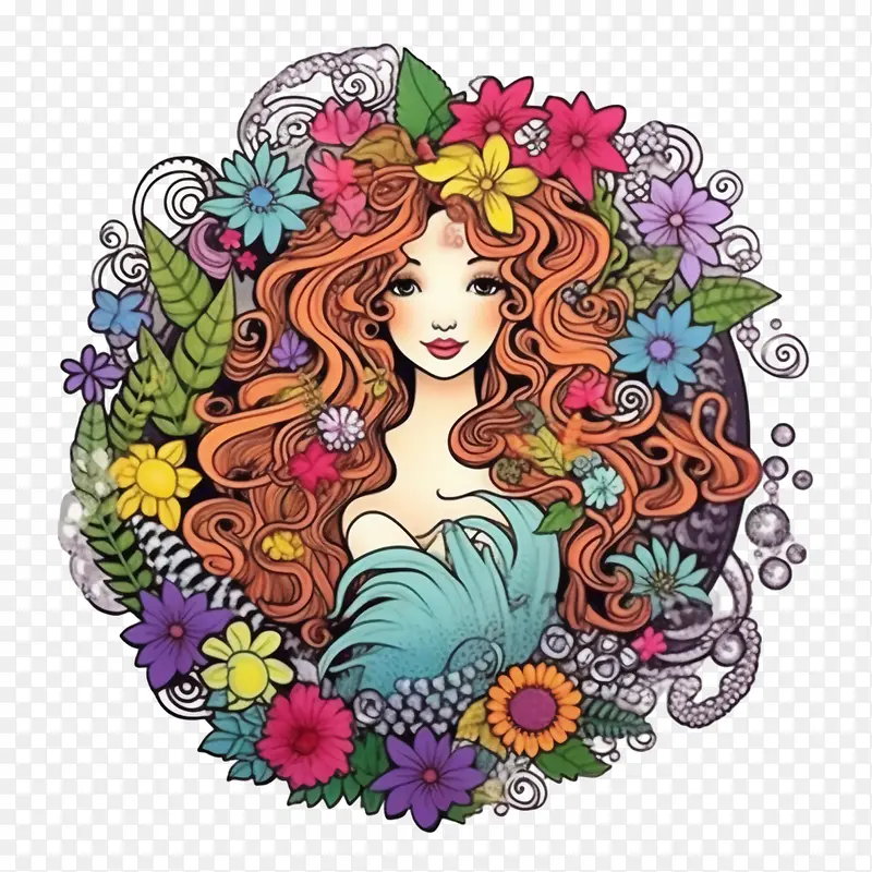 美人鱼-美人鱼美丽肖像女人花