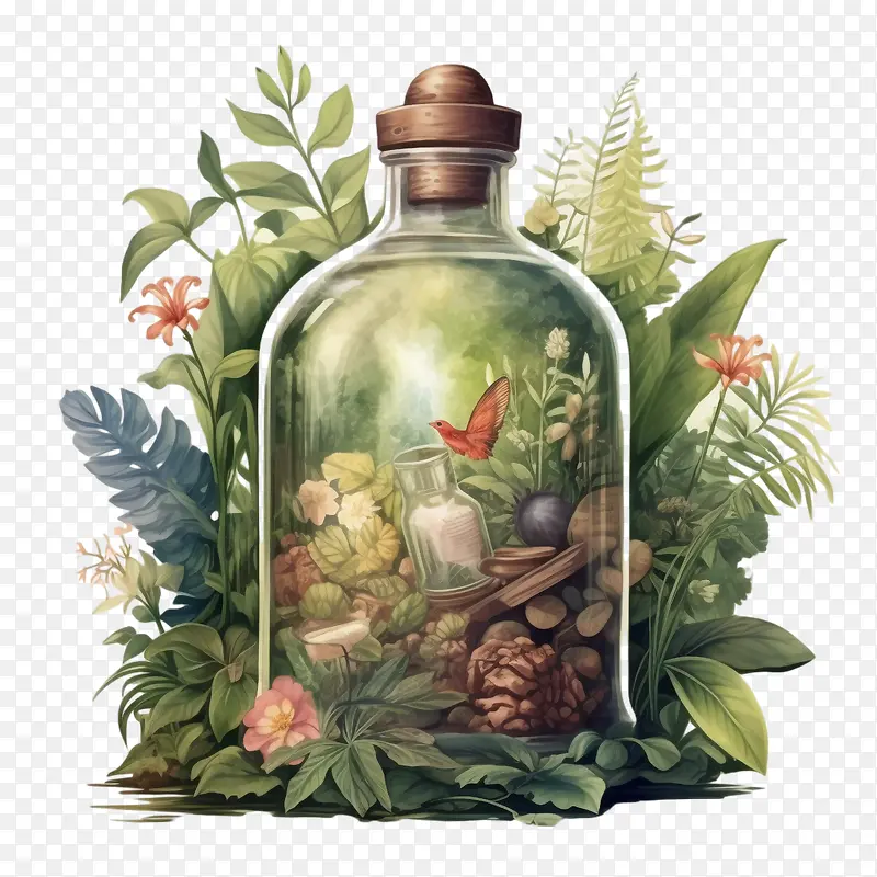 自然-自然瓶中的自然玻璃瓶绿色植物花卉