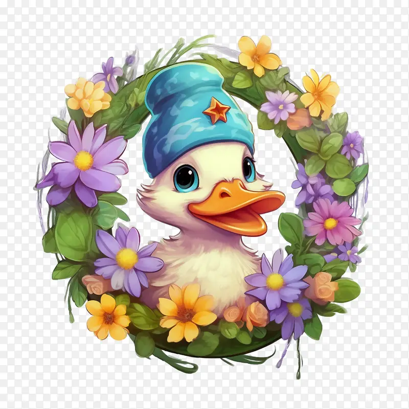 鸭鸭小鸭子鸭子花环鲜花