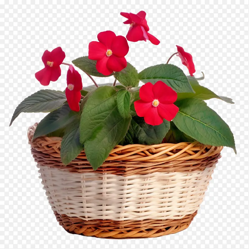 凤仙花-凤仙花花篮红色花朵天竺葵容器